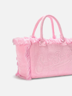Borsa Vanity regular in tessuto effetto spugna rosa tinta unita