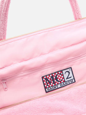 Borsa Vanity regular in tessuto effetto spugna rosa tinta unita