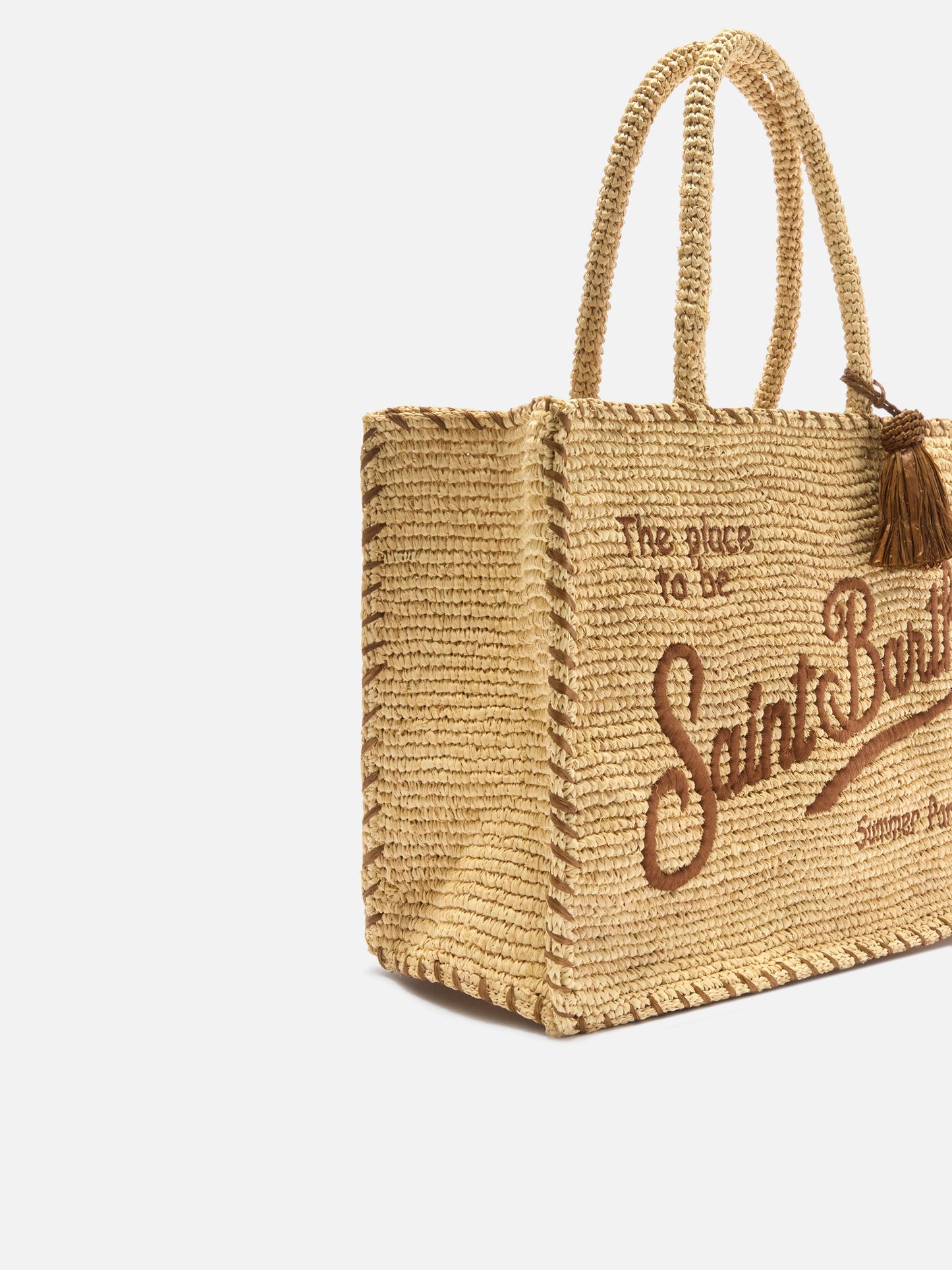 Regular Vanity raffia bag with brown details