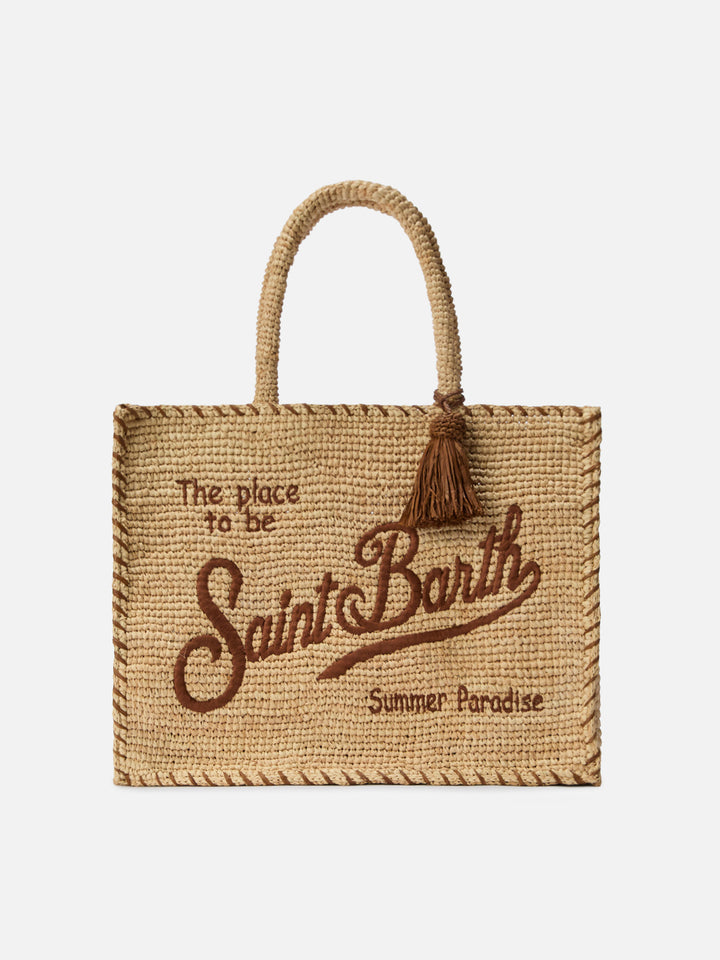 Regular Vanity raffia bag with brown details