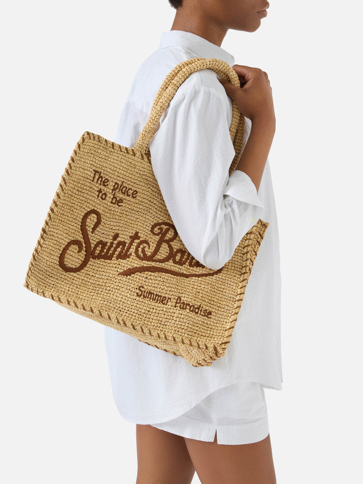 Regular Vanity raffia bag with brown details