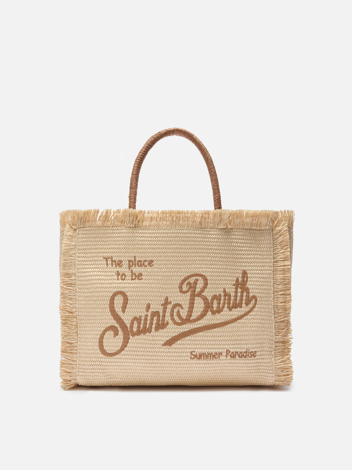 Regular Vanity straw effect bag with embroidered logo
