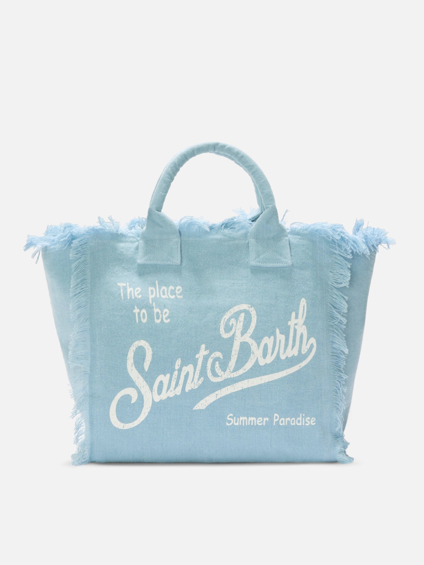 Bolso Vanity regular de lino color liso azul claro 