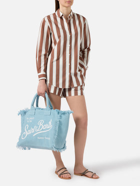 Bolso Vanity regular de lino color liso azul claro 