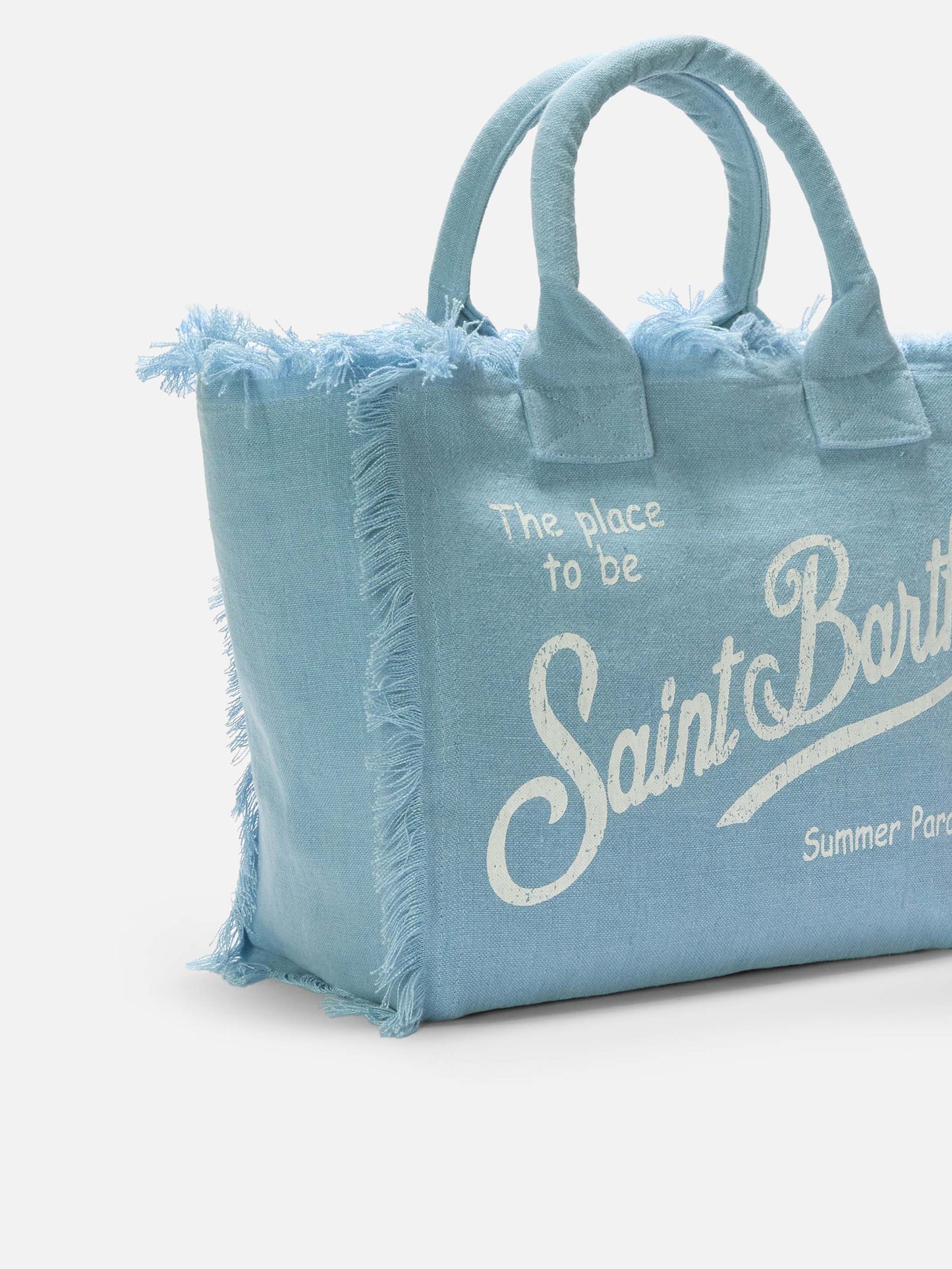 Bolso Vanity regular de lino color liso azul claro 