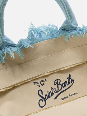 Bolso Vanity regular de lino color liso azul claro 