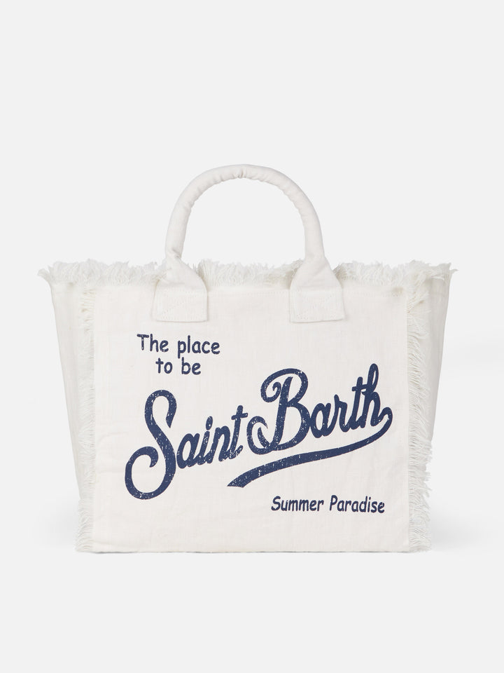 Vanity off-white linen shoulder bag