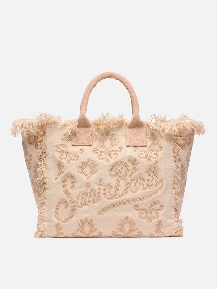 Canvas Vanity regular bag with beige lily tufting embroidery