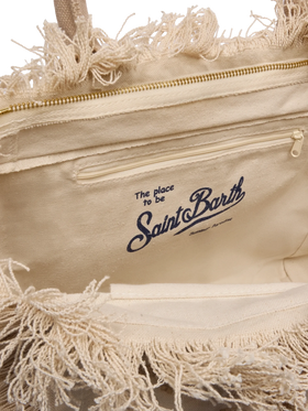 Canvas Vanity regular bag with beige lily tufting embroidery