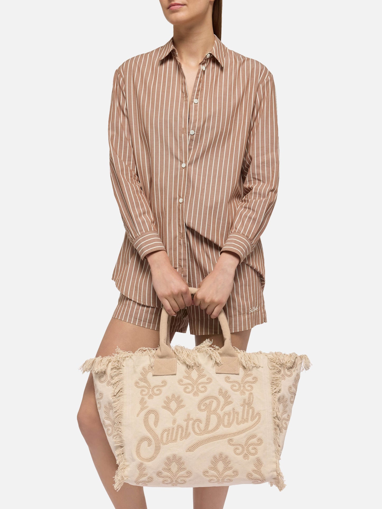 Vanity Rug white and beige cotton tote bag - MC2 Saint Barth