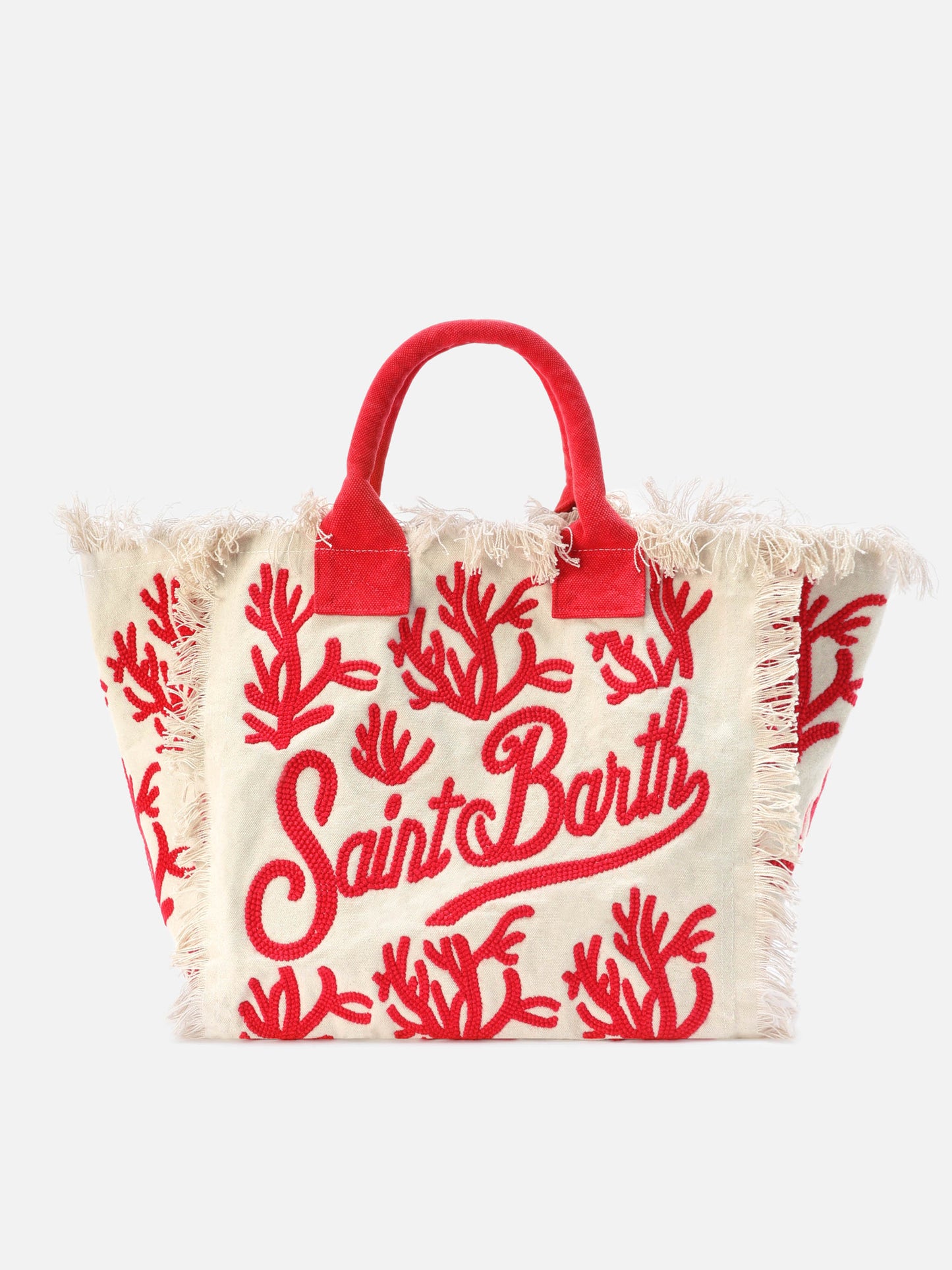 Vanity bag regular en toile avec broderie tuftée corail 
