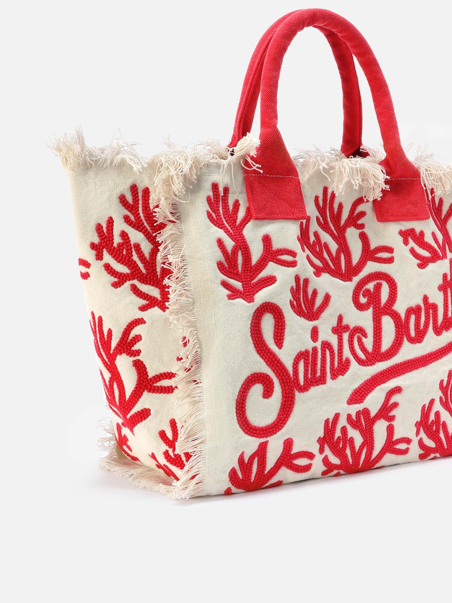 Vanity bag regular en toile avec broderie tuftée corail 