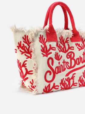Vanity bag regular en toile avec broderie tuftée corail 