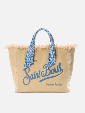 Borsa Vanity regular in canvas beige con twill applicato sul manico