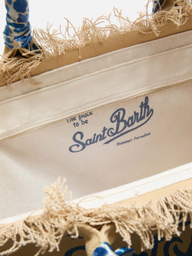 Borsa Vanity regular in canvas beige con twill applicato sul manico