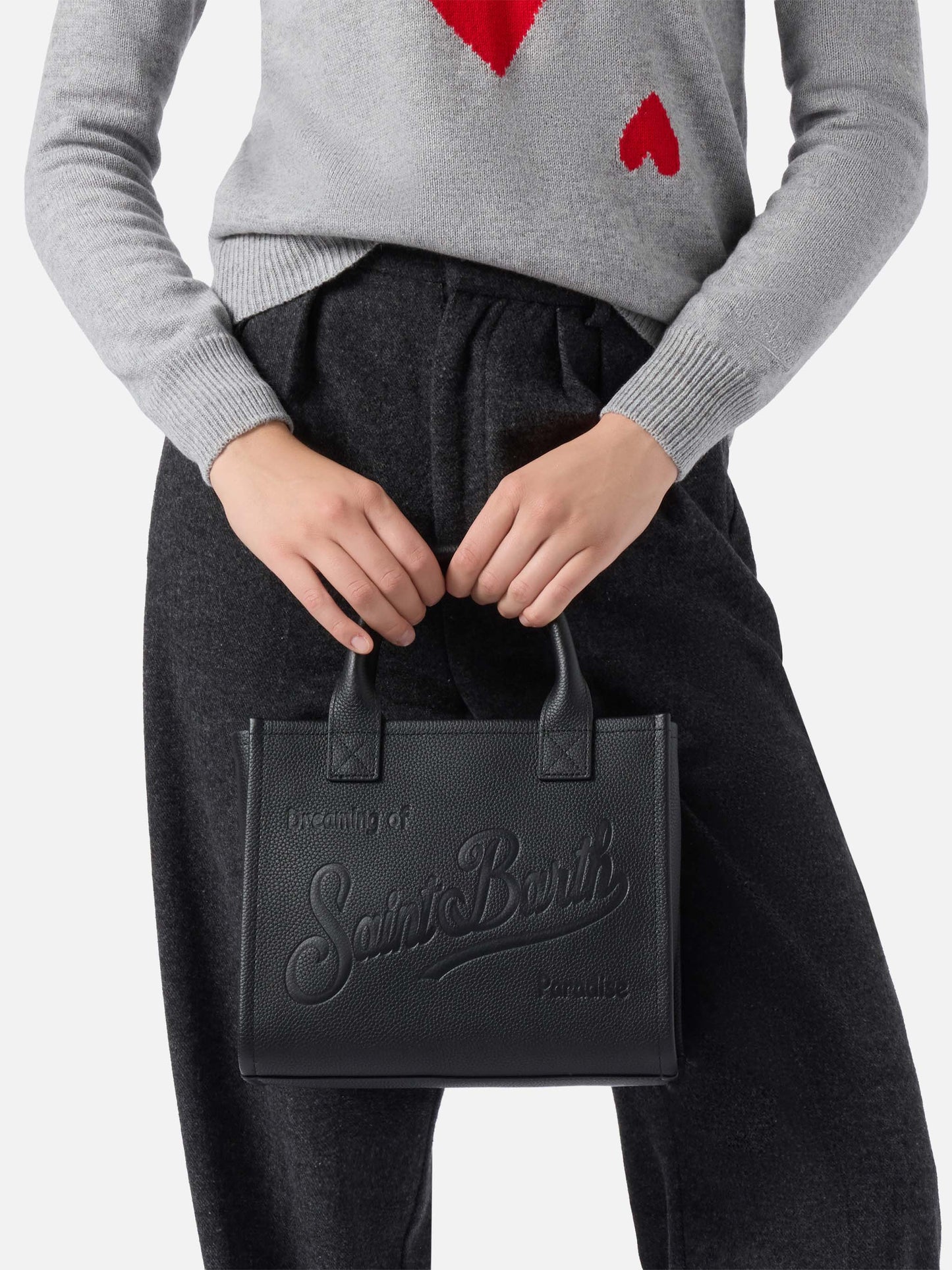 Vanity Bag Midi Shoulder Bag in black hammered leather