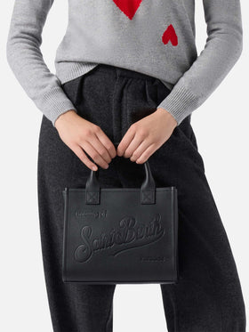 Vanity Bag Midi Shoulder Bag in black hammered leather