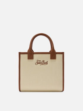 Vanity medium canvas and pebbled leather bag