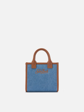 Vanity mini denim and pebbled leather bag