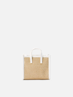 Vivian micro straw effect bag with white embroidered logo