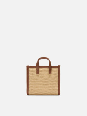 Borsa Vivian micro effetto raffia con logo marrone ricamato