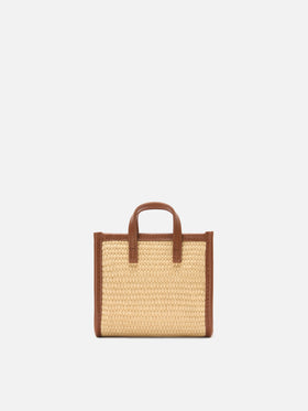 Vivian micro straw effect bag with brown embroidered logo