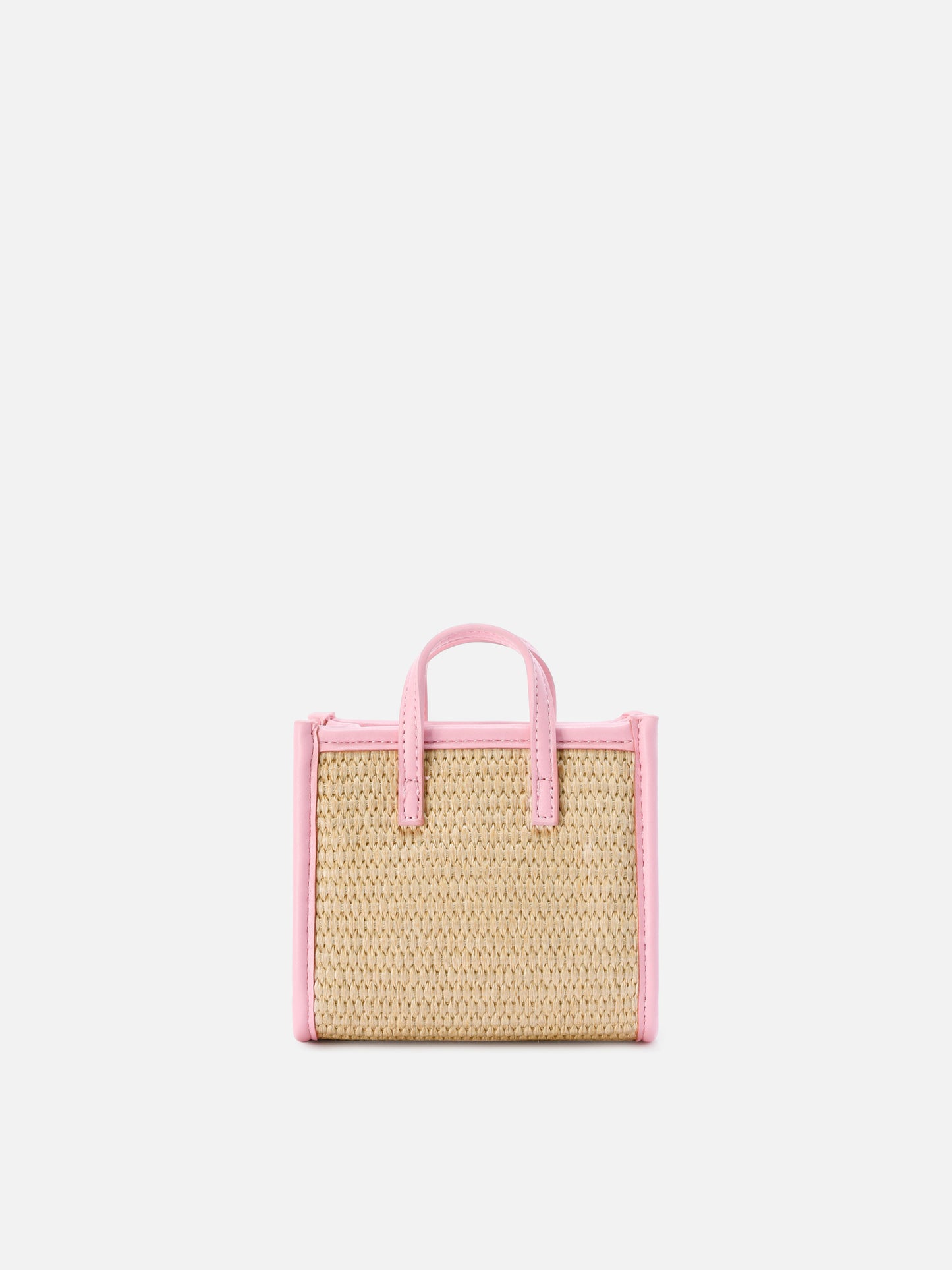 Vivian micro raffia effect bag with pink embroidered logo