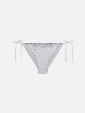 Slip mare Virgo classico in tessuto glossy finish argento con dettali strass