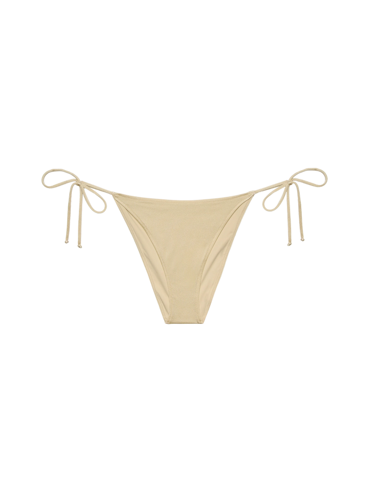 Jodene shimmer gold cheeky swim briefs - Celestine shimmer gold one-shoulder bralette top - MC2 Saint Barth