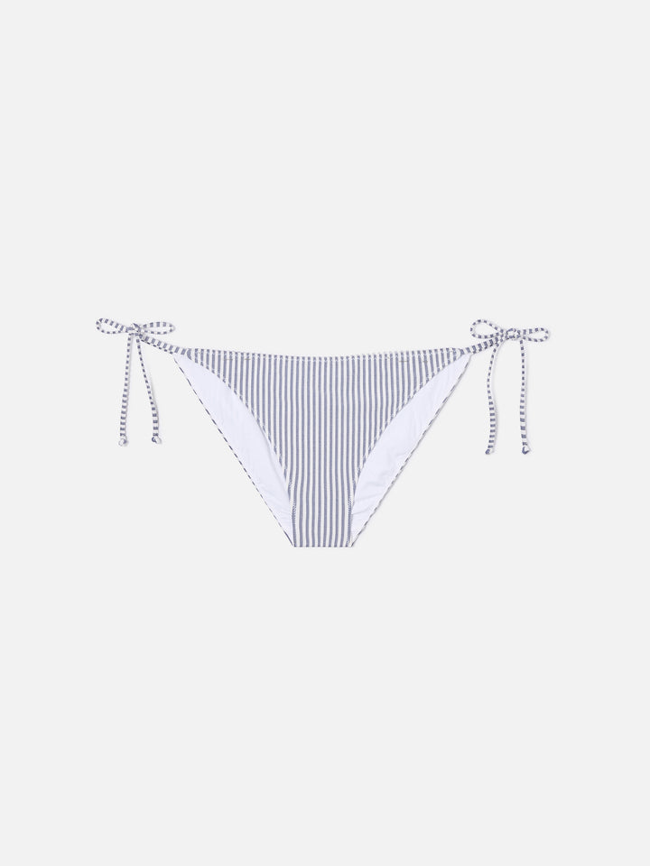 Leah Virgo blue striped seersucker bikini