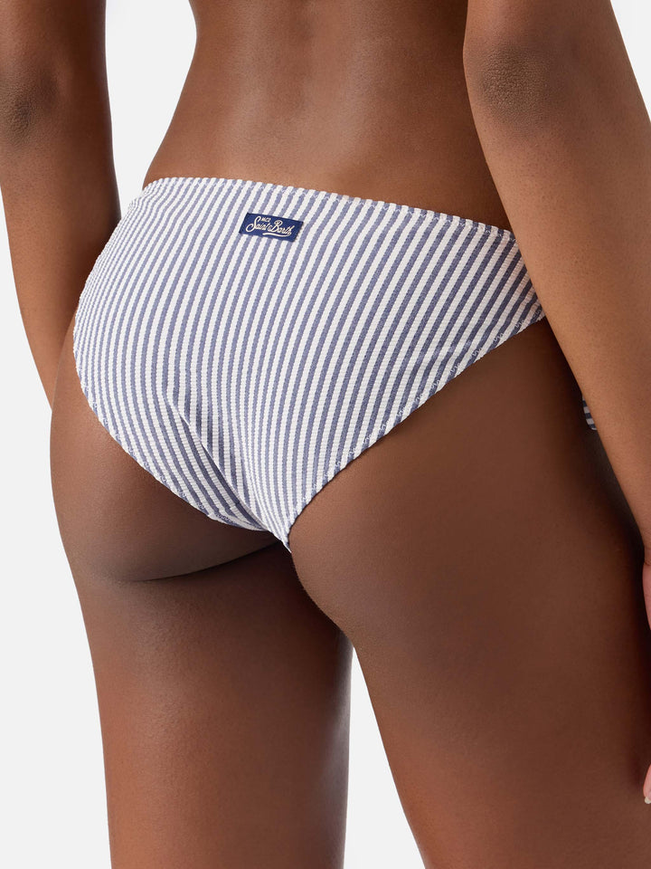 Virgo classic bikini bottoms in seersucker fabric with blue striped print