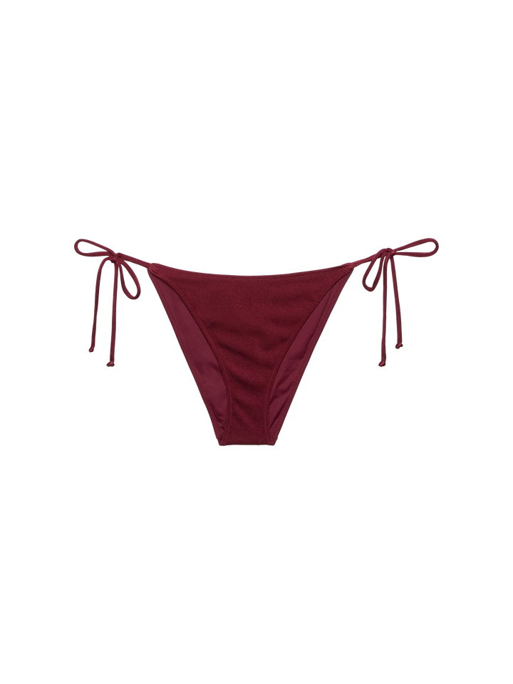 Virgo burgundy classic swim briefs with rhinestone embellishment - Annabelle riangle top swimsuit with rhinestones - MC2 Saint Barth