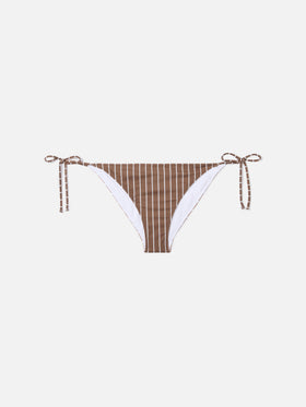 Braguita de bikini clásica Virgo en tejido elástico con estampado de rayas marrones 