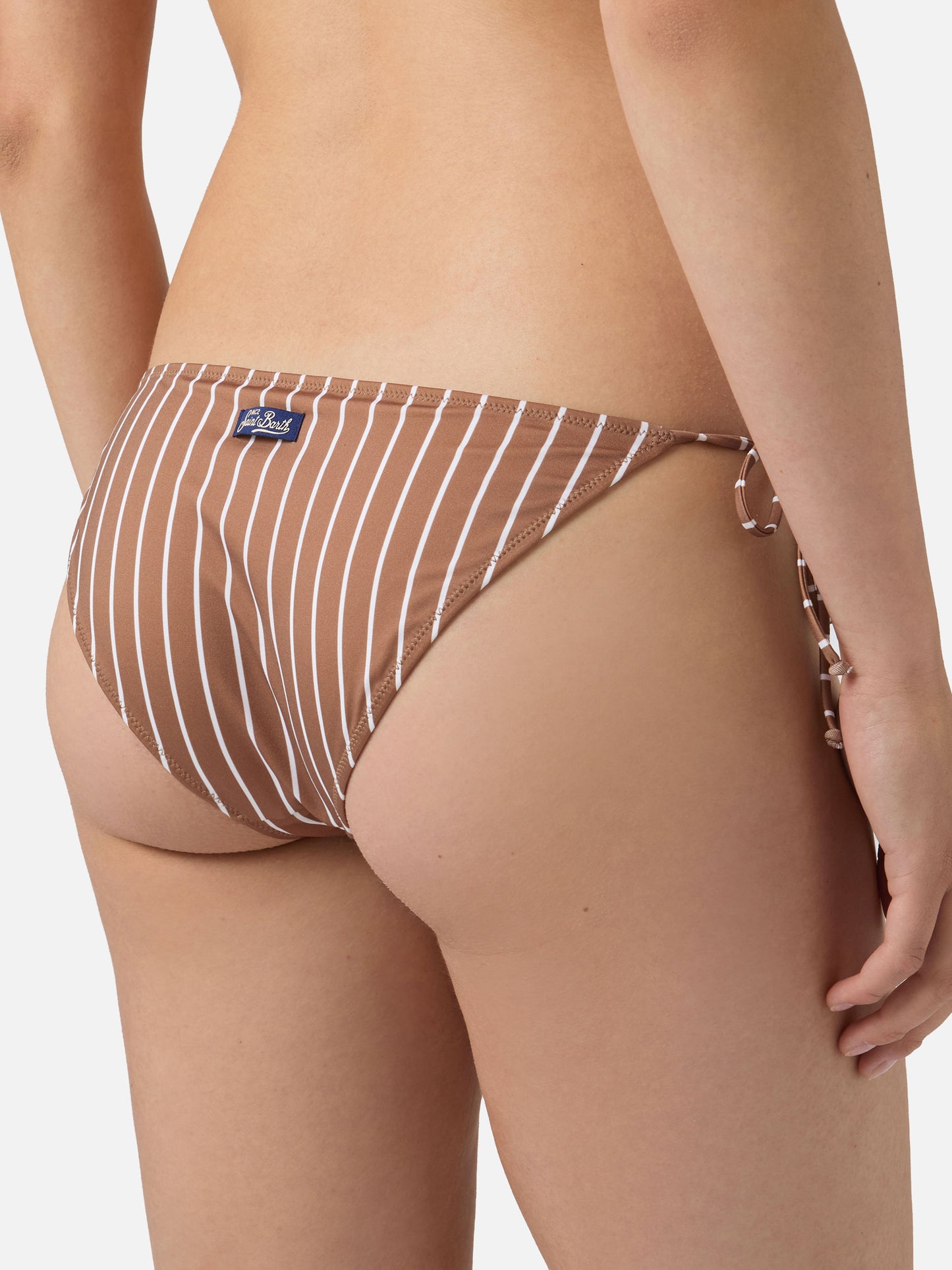Braguita de bikini clásica Virgo en tejido elástico con estampado de rayas marrones 