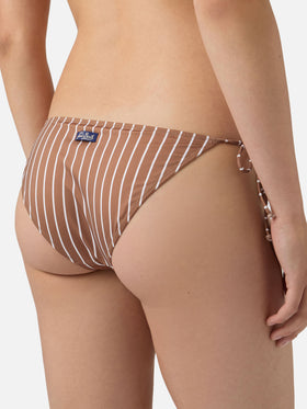 Bikini Leah Virgo à rayures verticales beige et marron 