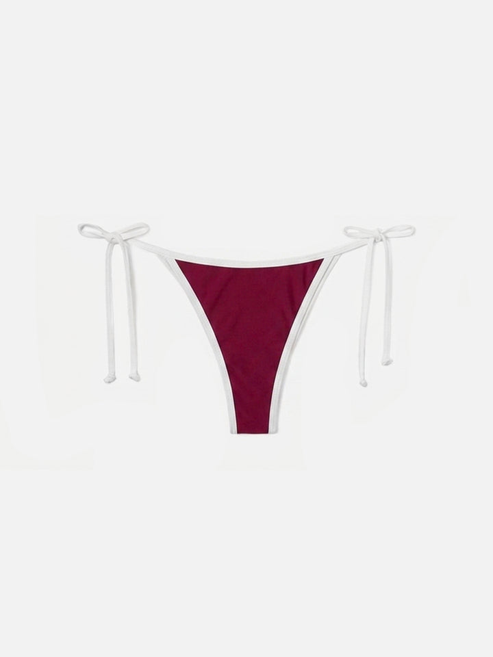 Leah Virgo String burgundy bikini with white contrast trims