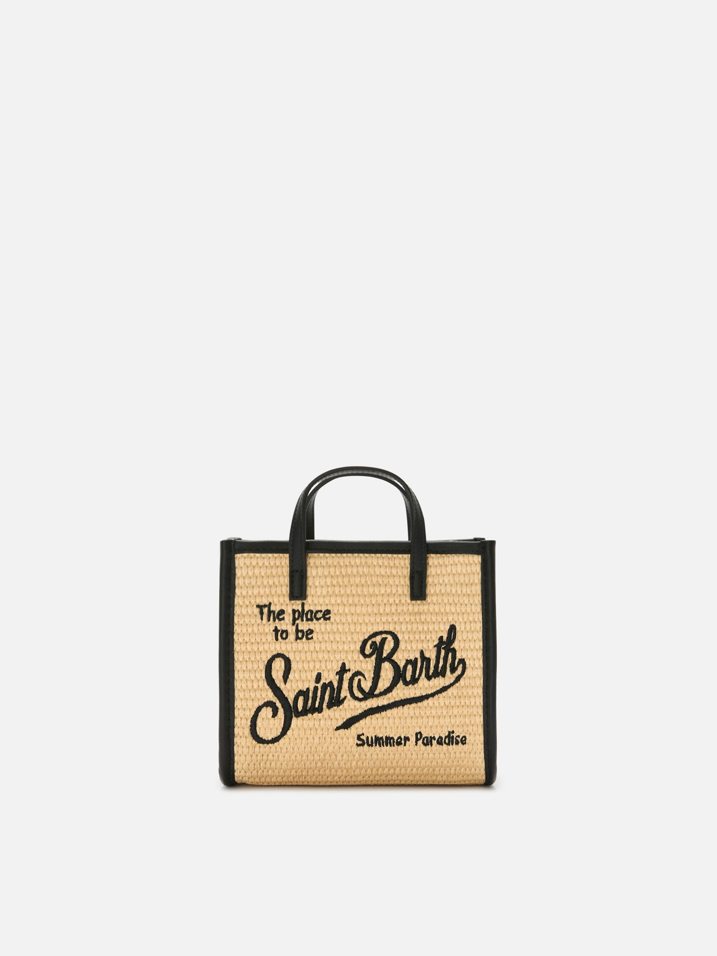 Bolso mini efecto paja Vivian con logo bordado negro 