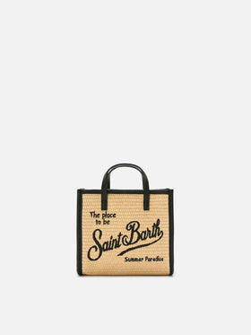 Bolso mini efecto paja Vivian con logo bordado negro 