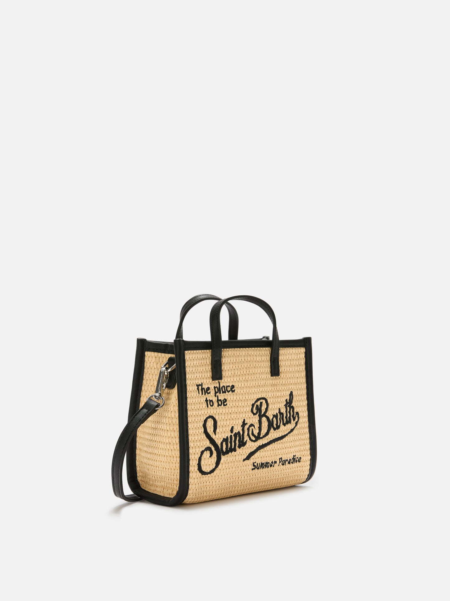 Bolso mini efecto paja Vivian con logo bordado negro 