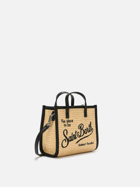 Bolso mini efecto paja Vivian con logo bordado negro 