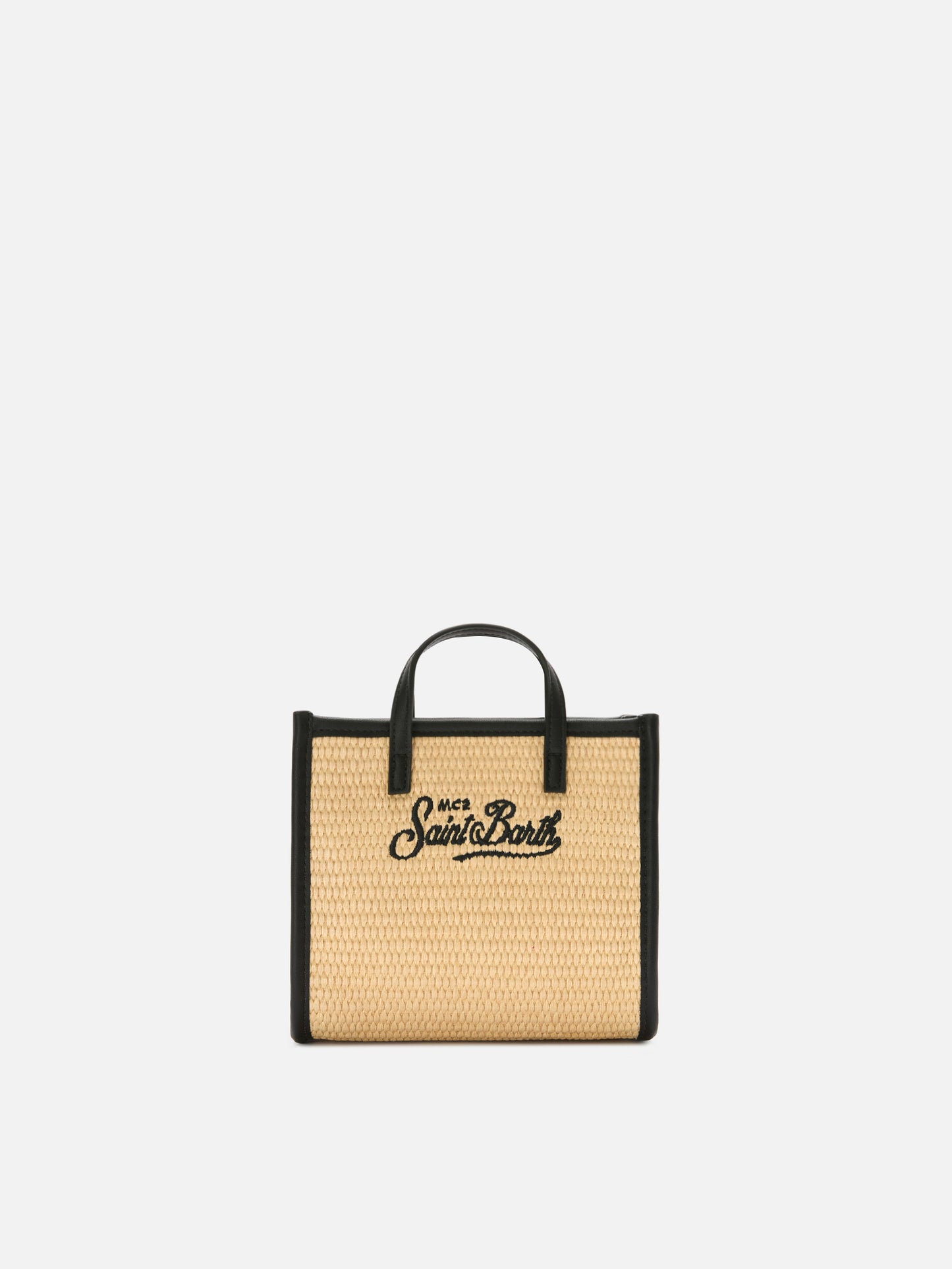 Bolso mini efecto paja Vivian con logo bordado negro 