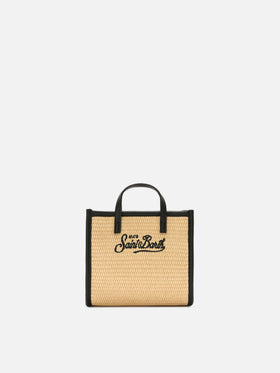 Bolso mini efecto paja Vivian con logo bordado negro 