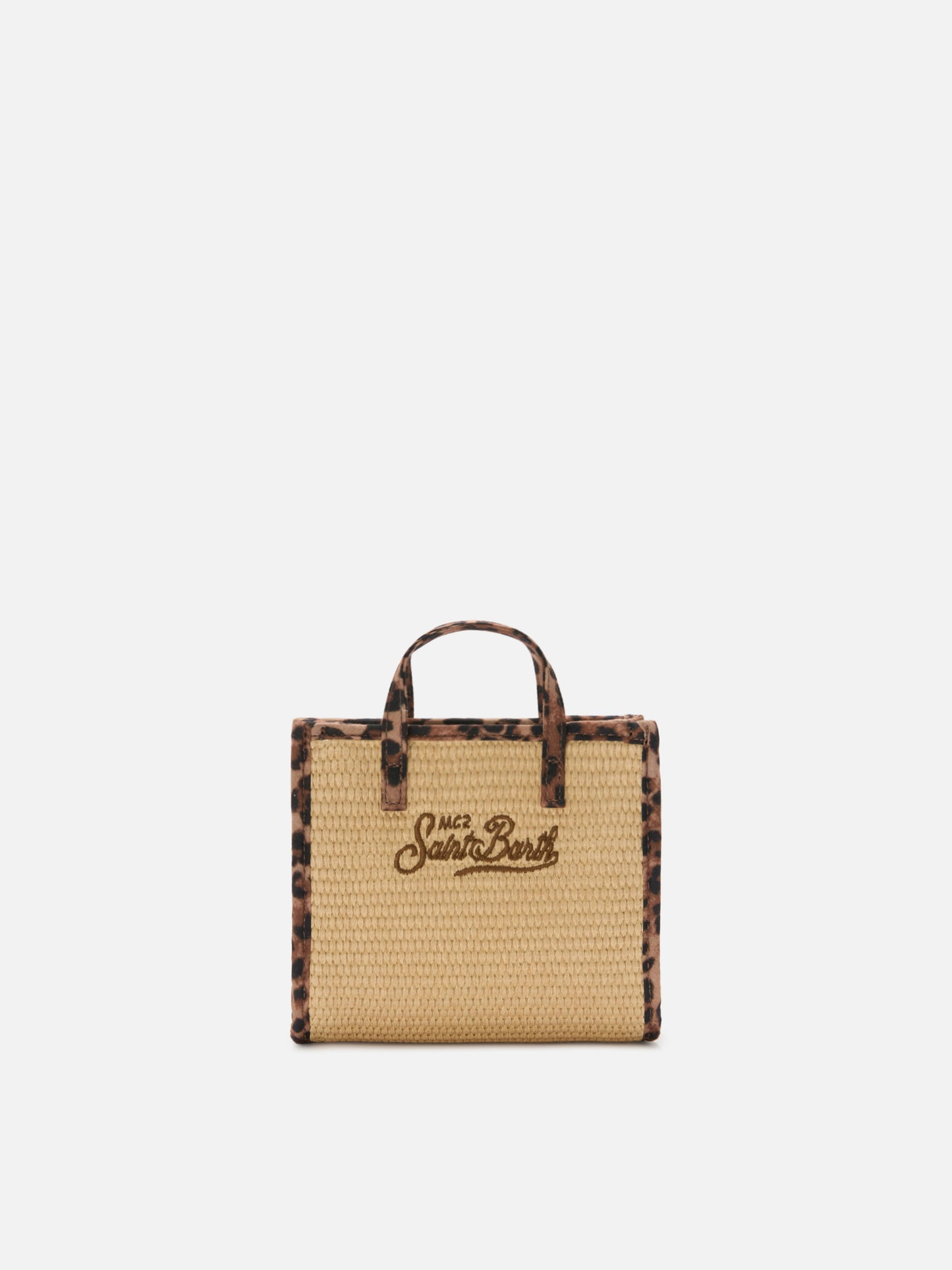 Vivian mini straw effect bag with leopard trims