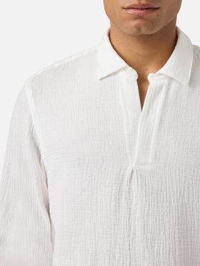 Polo de manga larga Ventotene en algodón waffle blanco 