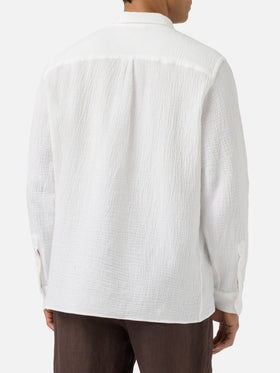 Polo de manga larga Ventotene en algodón waffle blanco 