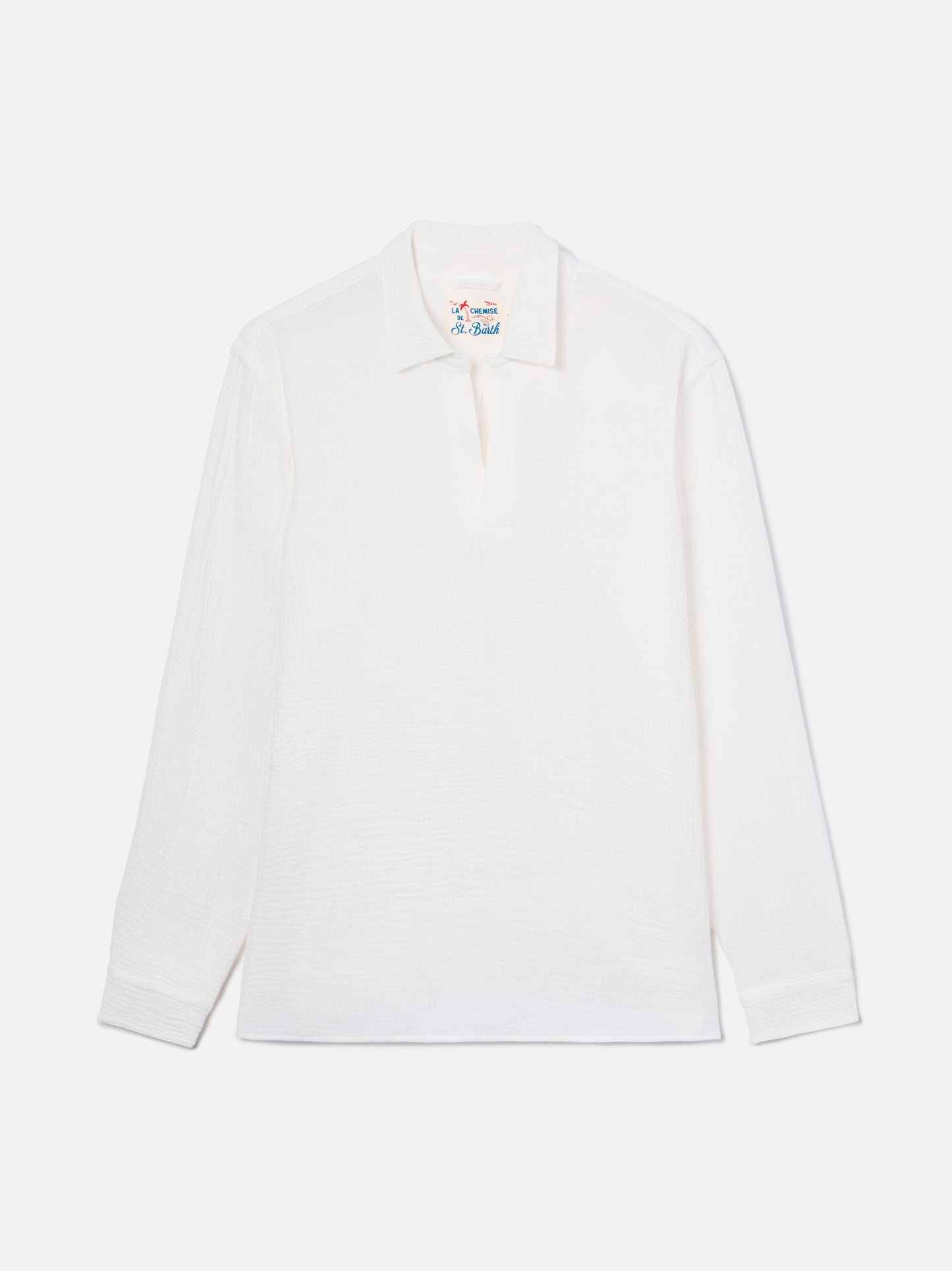 Polo de manga larga Ventotene en algodón waffle blanco 