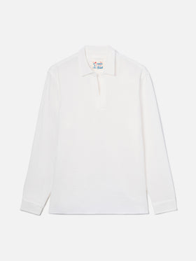 Polo de manga larga Ventotene en algodón waffle blanco 