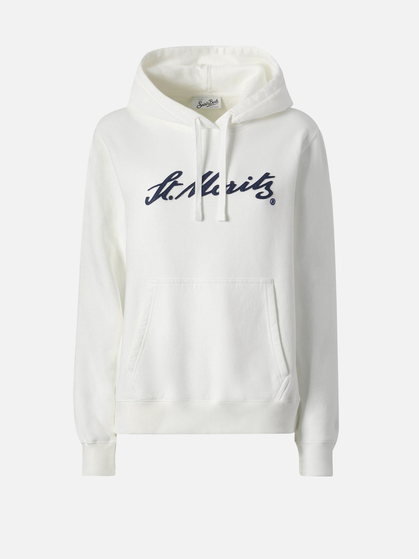 Virginia cotton hoodie in white with St. Moritz embroidery | ST. MORITZ SPECIAL EDITION