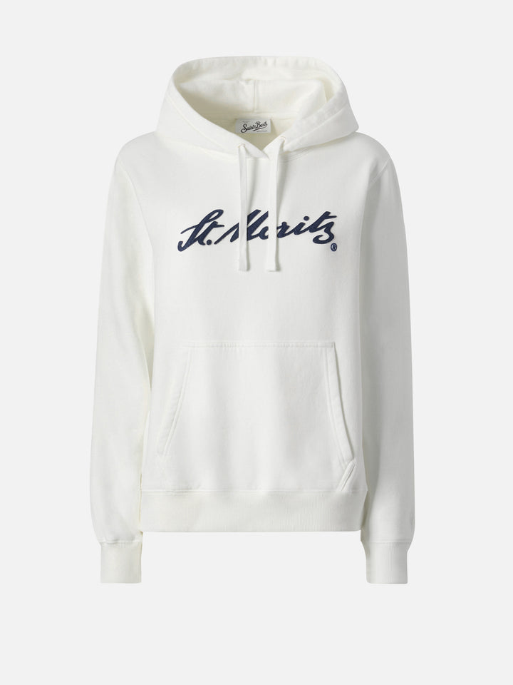 Weißer Virginia Hoodie aus Baumwolle mit St. Moritz-Stickerei | ST. MORITZ SPECIAL EDITION 