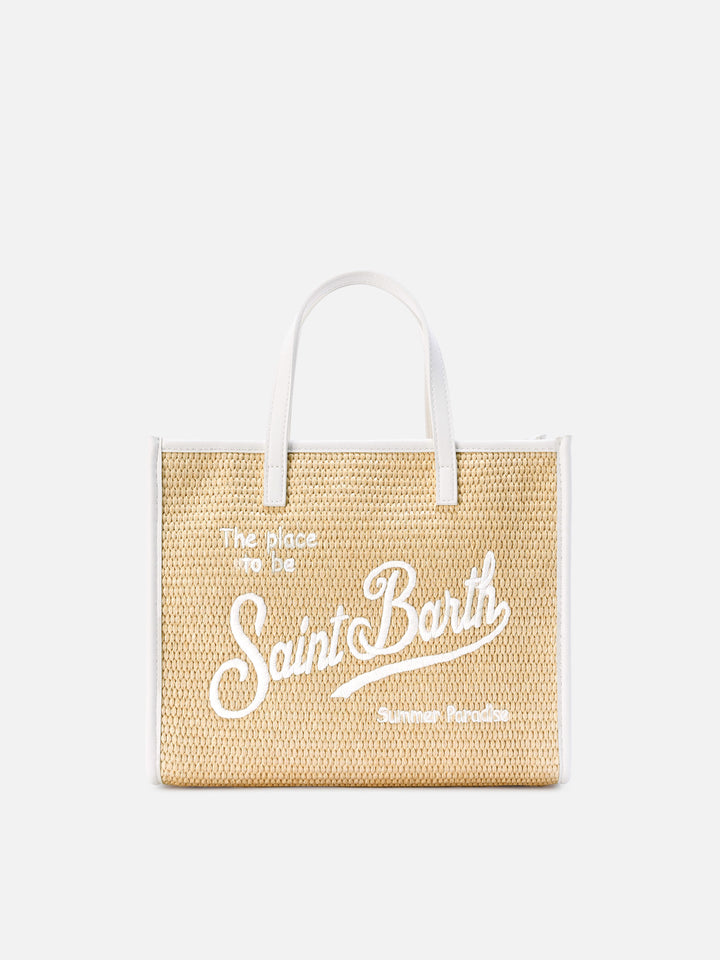Vivian medium straw effect bag with white embroidered logo
